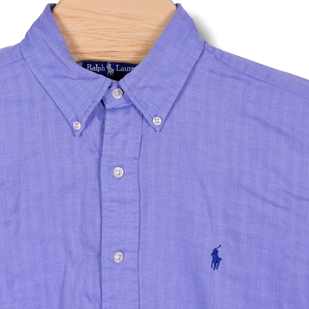 Vintage Ralph Lauren Button Down Mens M Blue Blake Herringbone Cotton Pony Prep